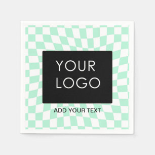 Checkered Mint Customizable Business Add Logo    Napkins