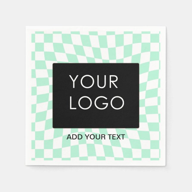 Checkered Mint Customizable Business Add Logo    Napkins (Front)