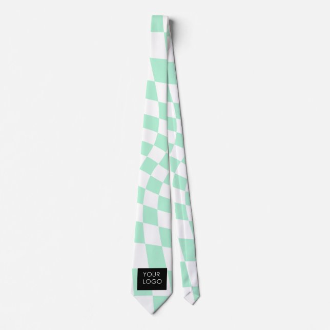 Checkered Mint Customizable Business Add Logo    Neck Tie (Front)