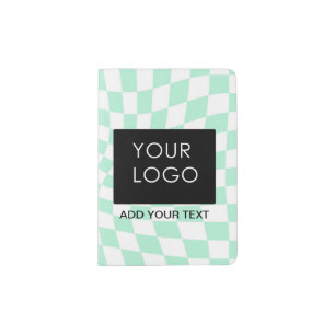 Checkered Mint Customizable Business Add Logo     Passport Holder
