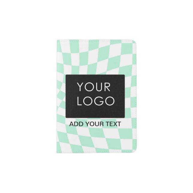 Checkered Mint Customizable Business Add Logo     Passport Holder (Front)