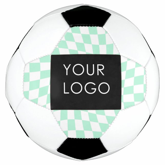 Checkered Mint Customizable Business Add Logo      Soccer Ball (Front)