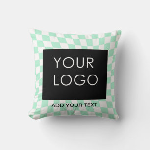 Checkered Mint Customizable Business Add Logo  Throw Pillow