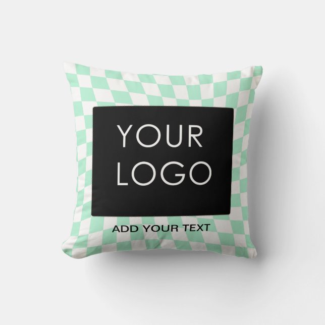 Checkered Mint Customizable Business Add Logo  Throw Pillow (Front)