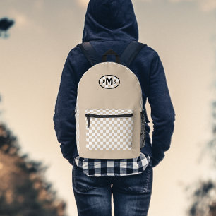 Checkered Monogram Beige Printed Backpack