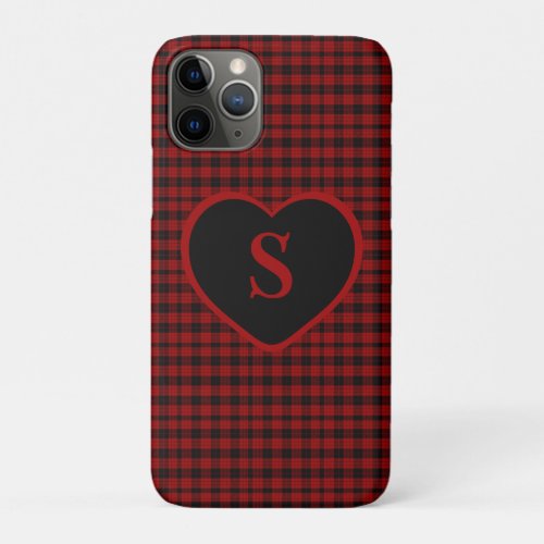 Checkered Monogram Christmas Red Buffalo Plaid iPhone 11 Pro Case