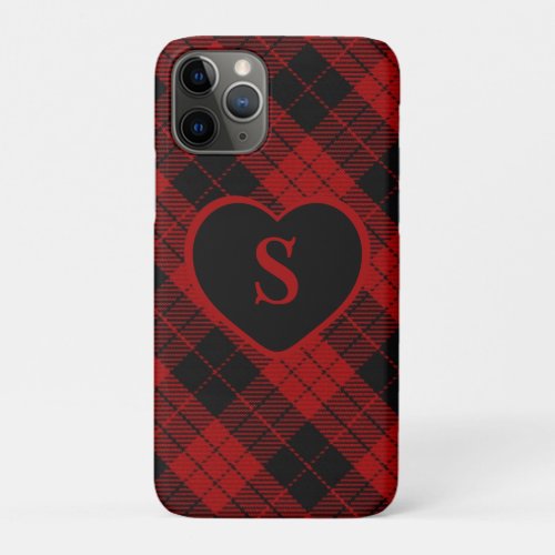 Checkered Monogram Christmas Red Buffalo Plaid iPhone 11 Pro Case