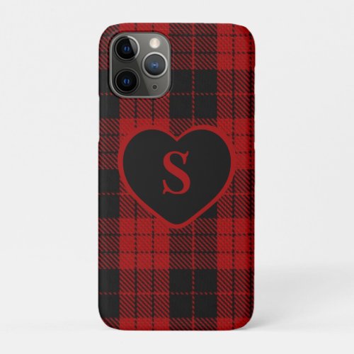 Checkered Monogram Christmas Red Buffalo Plaid iPhone 11 Pro Case