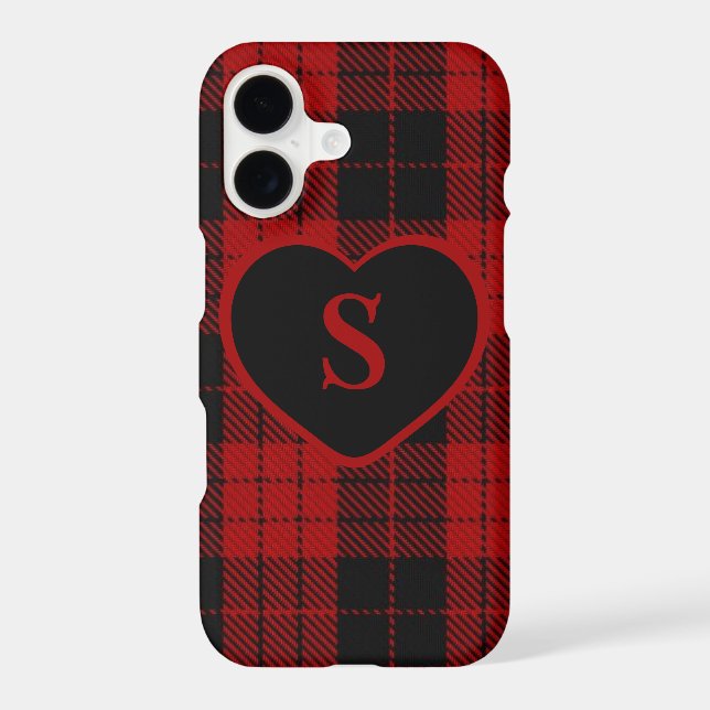 Checkered Monogram Christmas Red Buffalo Plaid iPhone Case (Back)