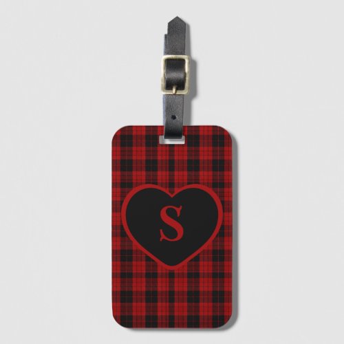 Checkered Monogram Christmas Red Buffalo Plaid Luggage Tag