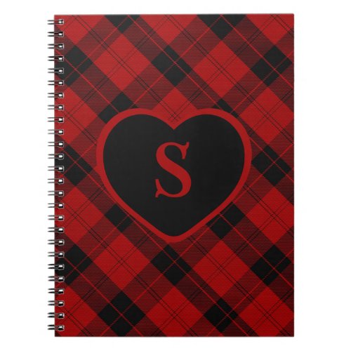 Checkered Monogram Christmas Red Buffalo Plaid Notebook