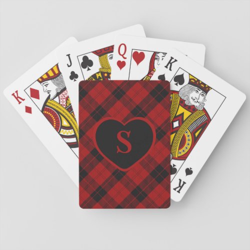Checkered Monogram Christmas Red Buffalo Plaid Poker Cards