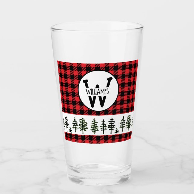 Checkered Monogram Glass Tumbler (Front)