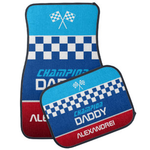Checkered Monogram Sporty Blue Racing Car Floor Mat