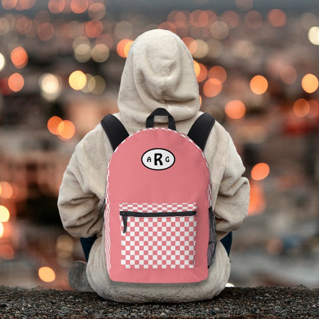 Checkered Monogram White and Pink Printed Backpack (Creator Uploaded)