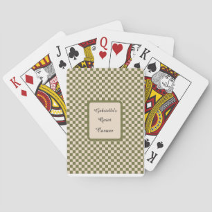 Checkered Moss Green and Beige Quiet Corner Quote Poker Cards
