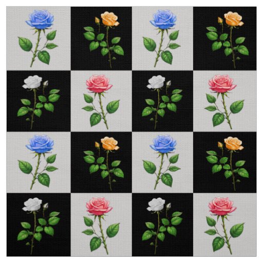 Checkered Multicolored Rose Floral Design  Fabric