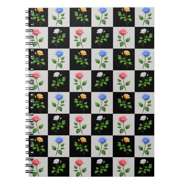 Checkered Multicolored Rose Floral Design  Notebook (Front)