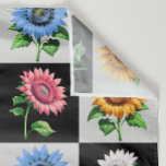 Checkered Multicolored Sunflower Floral Design  Fabric