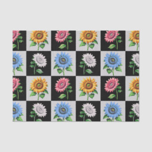 Checkered Multicolored Sunflower Floral Design Tissue Paper