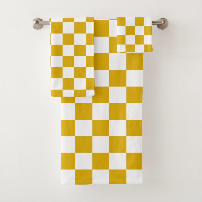 Checkered mustard yellow and White Bath Towel Set (Insitu)