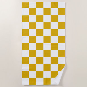 Checkered mustard yellow and White Beach Towel