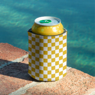 Checkered mustard yellow and White Can Cooler