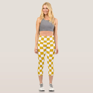 Checkered mustard yellow and White Capri Leggings