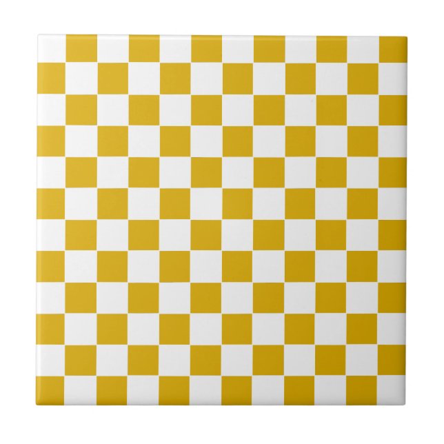 Checkered mustard yellow and White Ceramic Tile (Front)