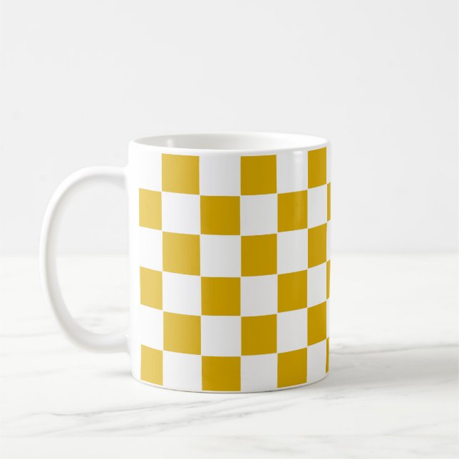 Checkered mustard yellow and White Coffee Mug (Left)