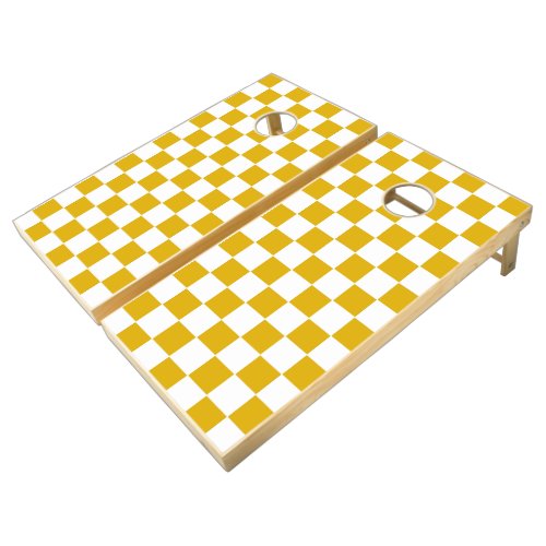 Checkered mustard yellow and White Cornhole Set