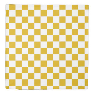 Checkered mustard yellow and White Duvet Cover