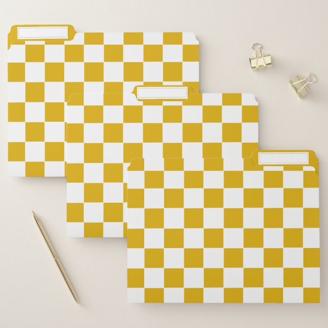 Checkered mustard yellow and White File Folder (Set)