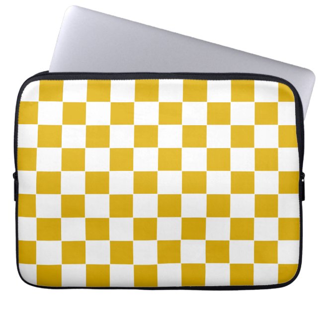 Checkered mustard yellow and White Laptop Sleeve (Front)