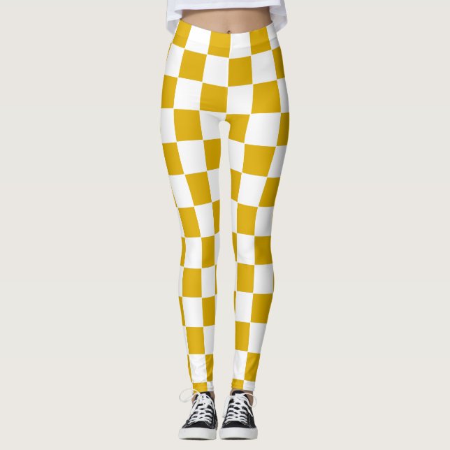 Checkered mustard yellow and White Leggings (Front)