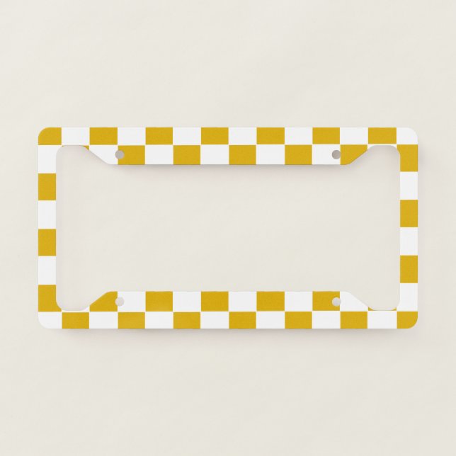 Checkered mustard yellow and White License Plate Frame (Front)