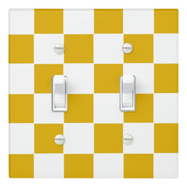 Checkered mustard yellow and White Light Switch Cover (In Situ)