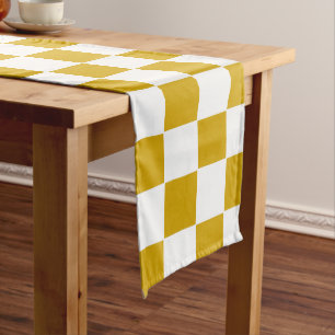 Checkered mustard yellow and White Long Table Runner