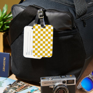 Checkered mustard yellow and White Luggage Tag