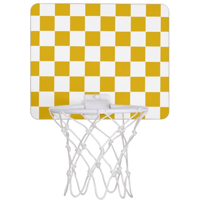 Checkered mustard yellow and White Mini Basketball Hoop (Front)