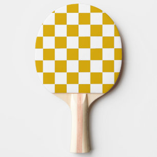 Checkered mustard yellow and White Ping Pong Paddle