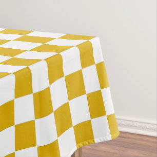 Checkered mustard yellow and White Tablecloth