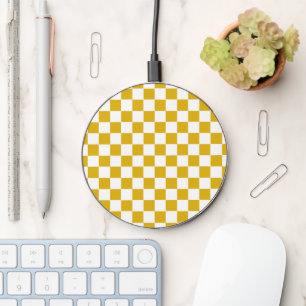 Checkered mustard yellow and White Wireless Charger