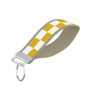Checkered mustard yellow and White Wrist Keychain