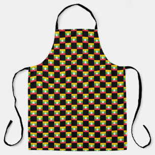 Checkered Myanmar Flag Pattern Apron