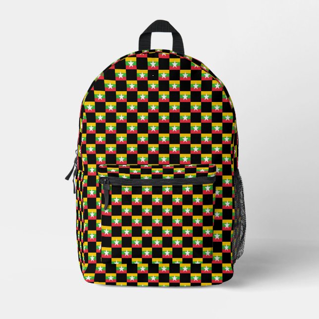 Checkered Myanmar Flag Pattern  Printed Backpack (Front)