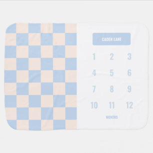 Checkered Name Baby Blue (1 Side) Milestone Blanket