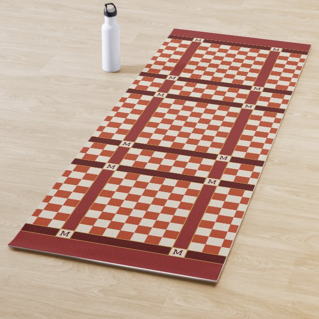 Checkered Name Initial Monogram Rust Orange Yoga Mat (In Situ)
