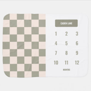 Checkered Name Sage Green (1 Side) Milestone Baby Blanket