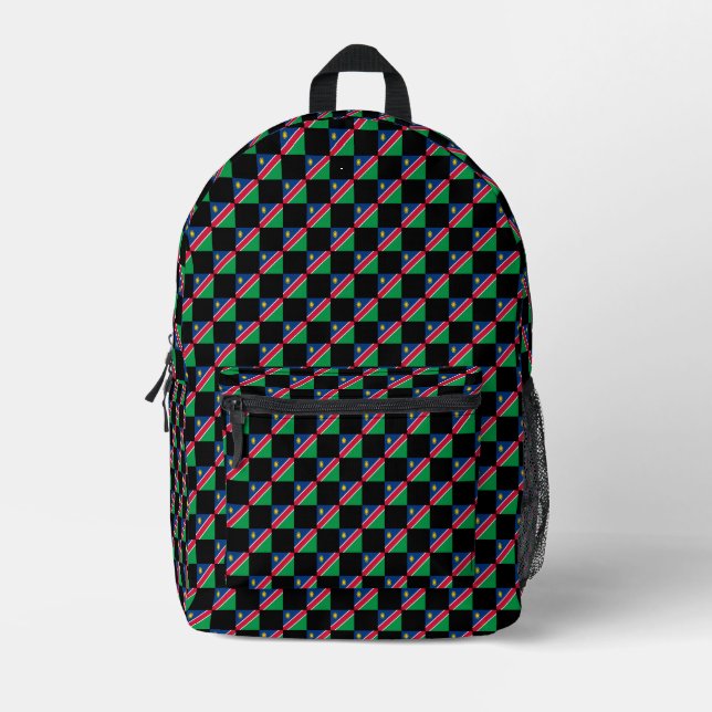 Checkered Namibia Flag Pattern  Printed Backpack (Front)